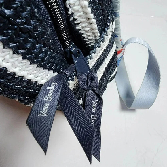 Vera Bradley Straw Mini Backpack Anchors Aweigh Nautical Beach Bag - Picture 5 of 11